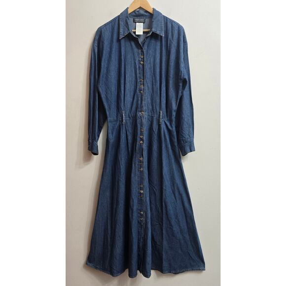 Chorus Blues Vintage 90s Western Country Cottage Denim Button Up Maxi Dress 8 - Picture 1 of 12